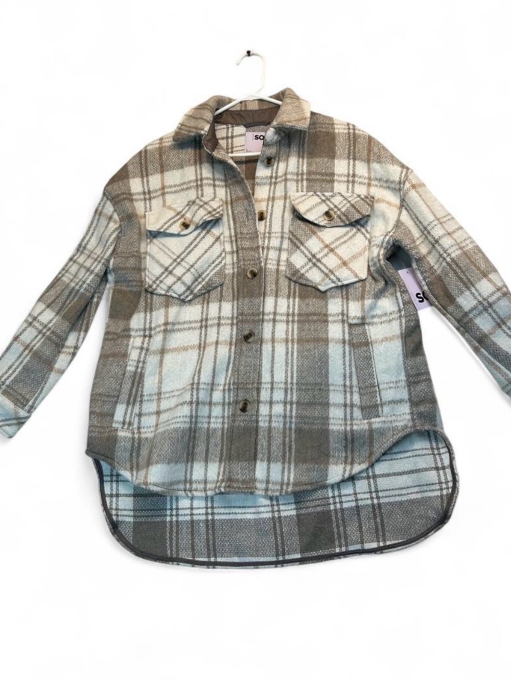 Sage Plaid Button-Up Shacket in Cream & Taupe